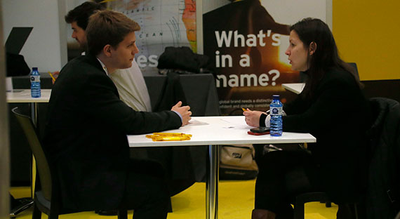 Young job seeker is interviewed at a job fair in Barcelona, Spain where youth unemployment remains among the highest in the European Union (photo: Gustau Nacarino/Reuters/Newscom)