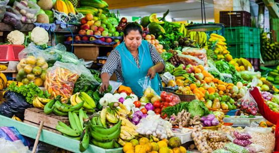 Fruit vendor sells produce at a market stall in Sangolqui, Ecuador, where the new economic plan is expected to restore growth and create more jobs (iStock/PatricioHidalgoP)