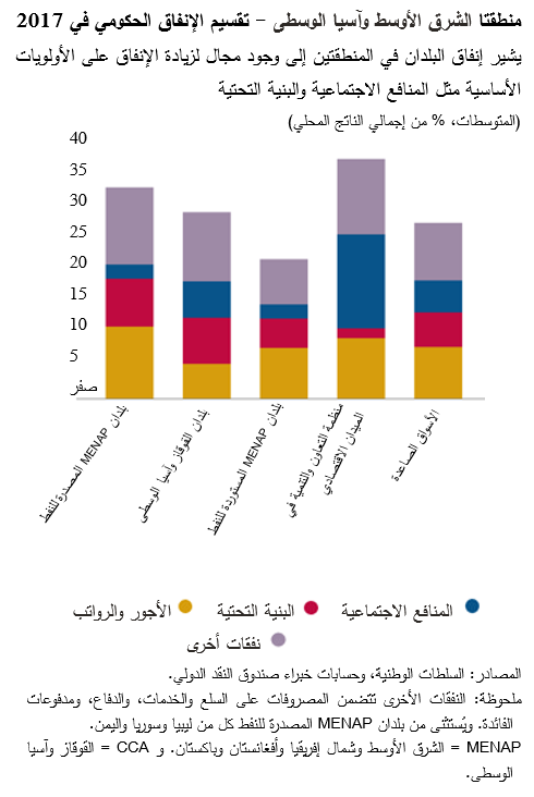منطقتا الشرق الأوسط وآسيا الوسطى - تقسيم الإنفاق الحكومي في 2017