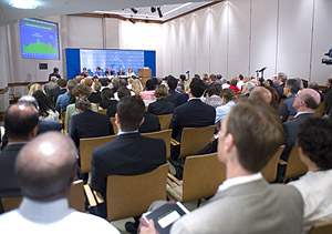 Audience at an event about food and fuel prices at the IMF