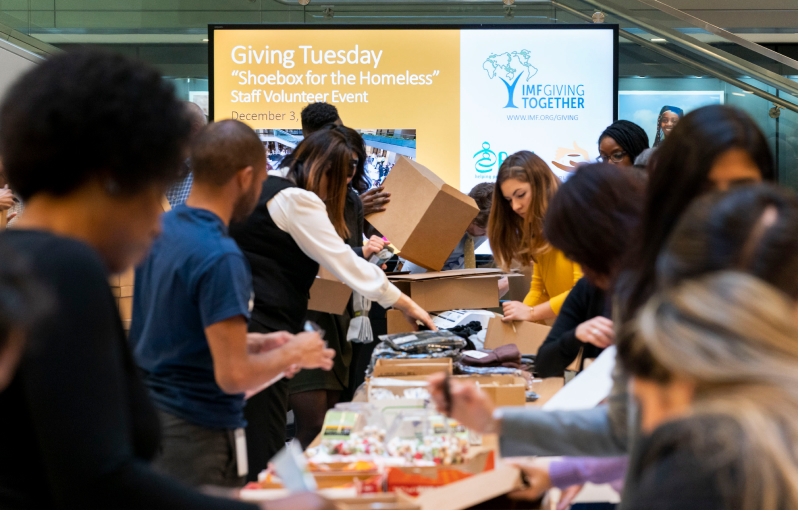 IMF staff assembled winter kits for the homeless during Giving Tuesday 2019.