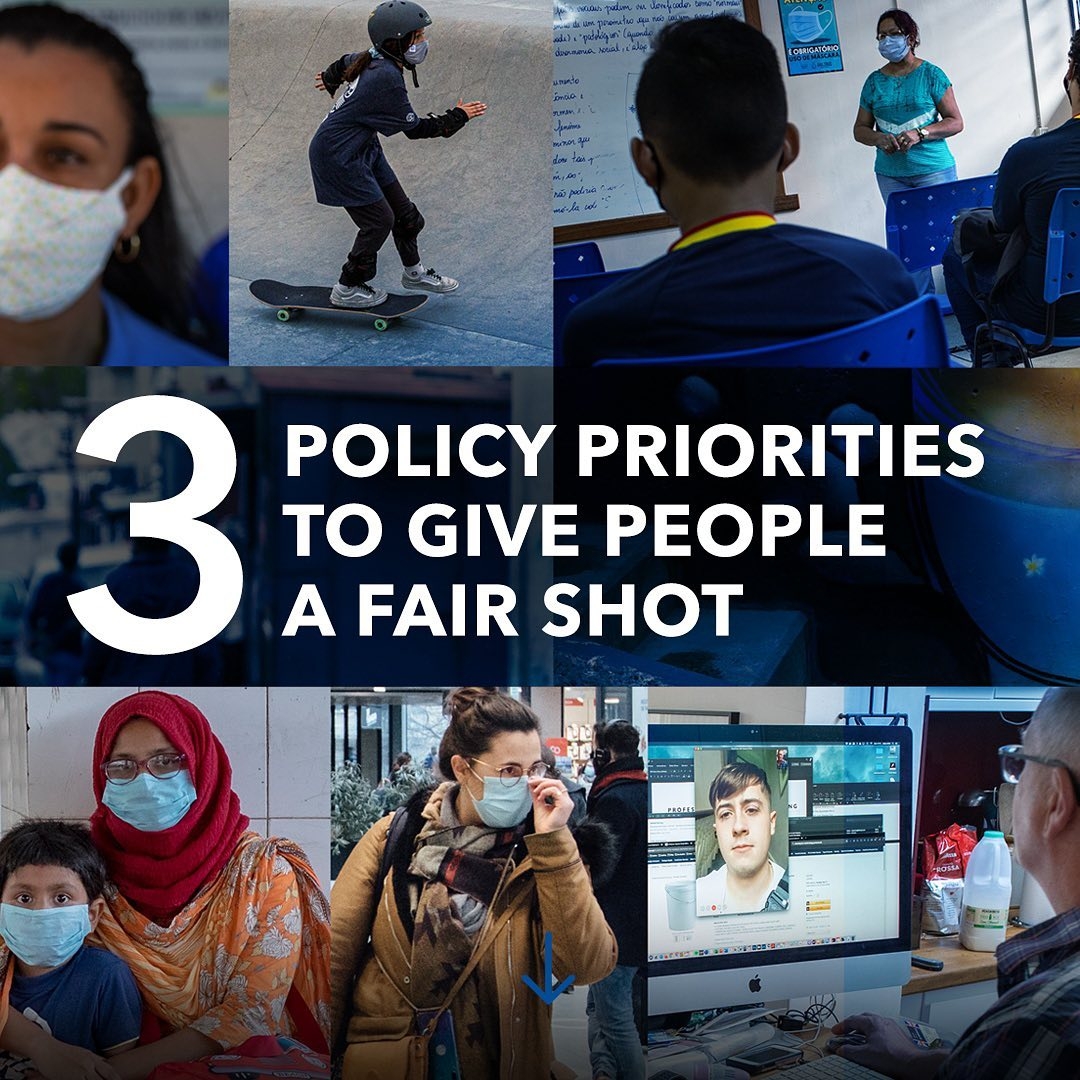 Photo by International Monetary Fund on March 30, 2021. May be an image of 4 people, child, people standing and text that says 'TưGOuS 5 3 A FAIR SHOT POLICY PRIORITIES TO GIVE PEOPLE'.